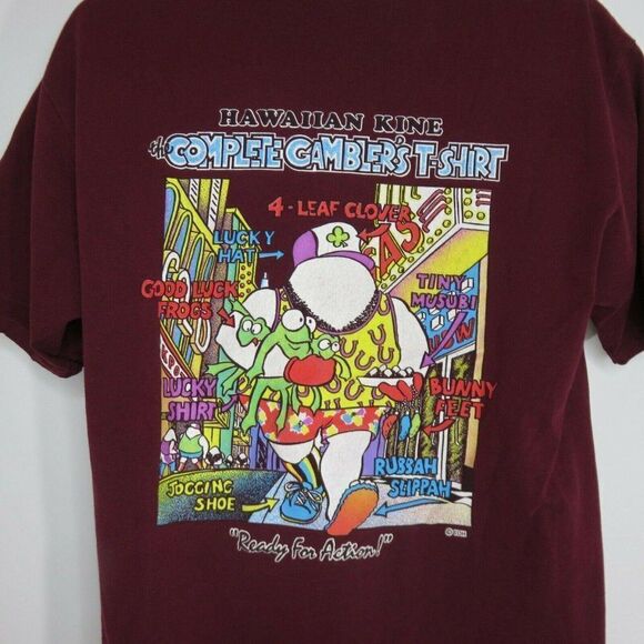 Vintage 80's Hawaiian Kine Complete Gamblers T-Shirt Maroon Red Made USA L - Picture 1 of 7